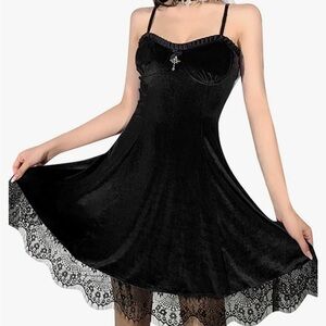 Gothic velvet dress with lace/ goth costume